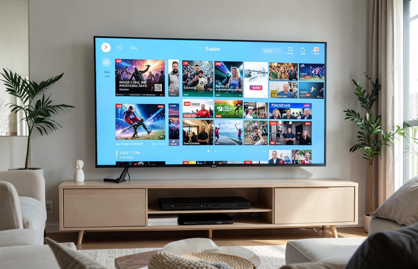 App TV Mundial funcionando en un televisor con grilla de canales